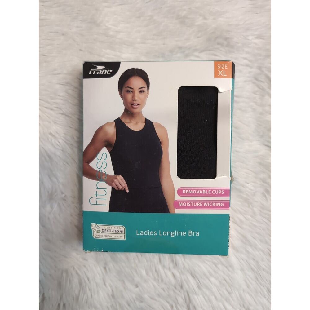 CRANE Ladies Longline Bra Black Fitness Moisture Wicking Size XL 16-18